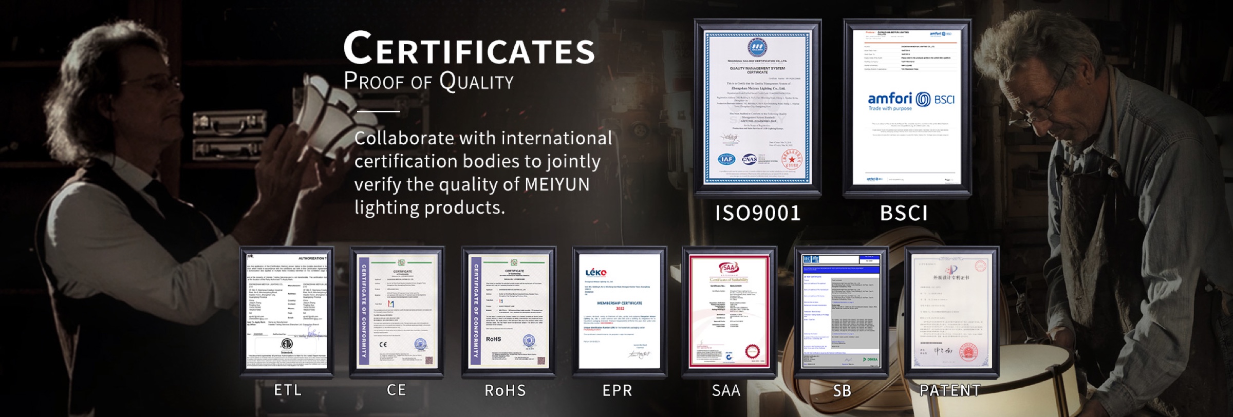 SinWay Lighting certificates and certification marks