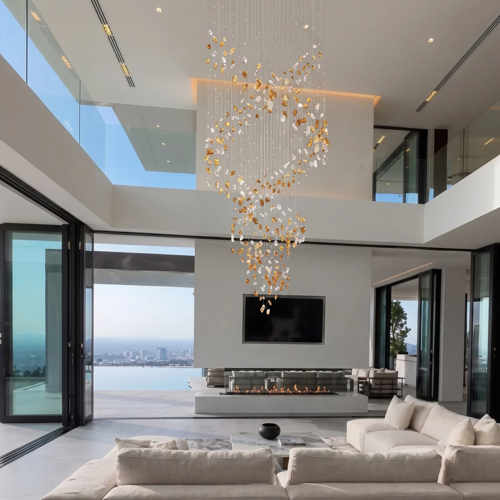 Bespoke Oversized Cascading Crystal Pendant Chandelier for Luxury Villa High Ceilings