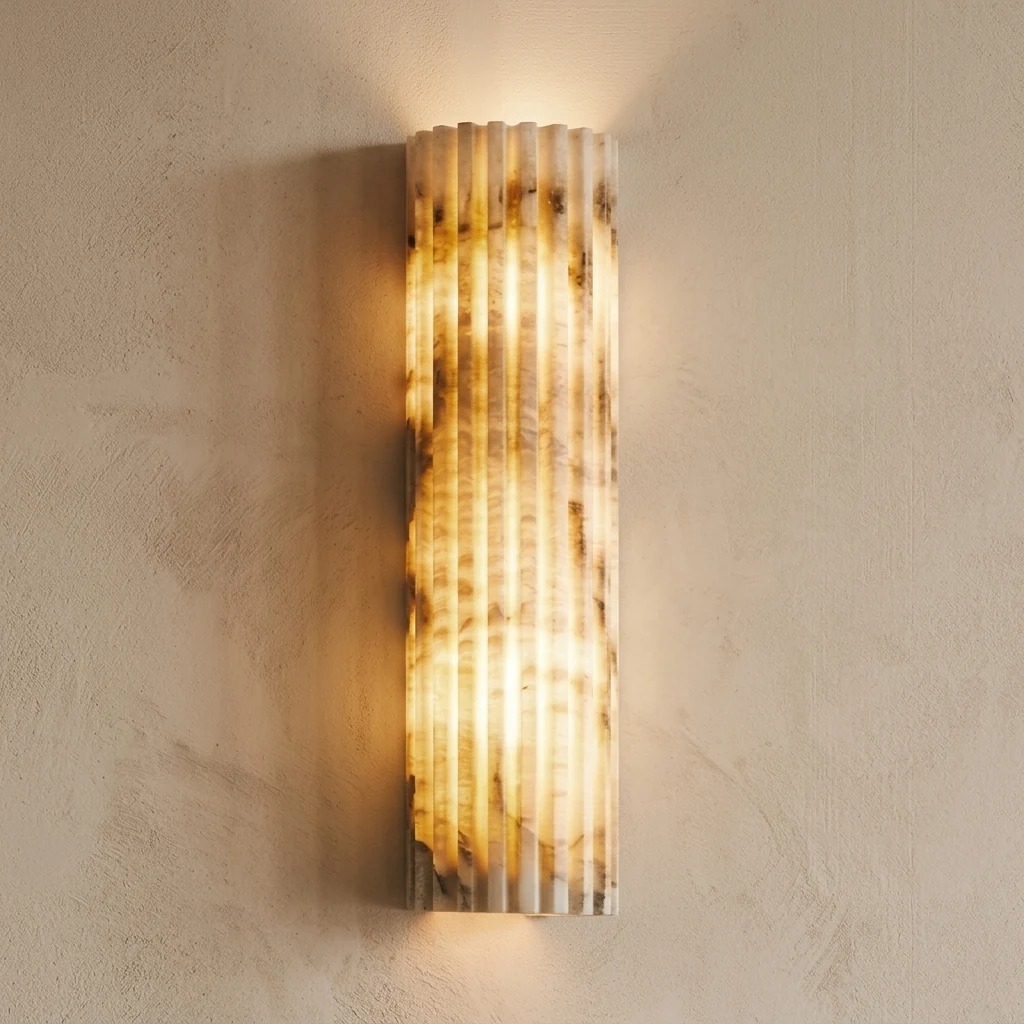 Fluted Alabaster Half-Cylinder Wall Sconce
