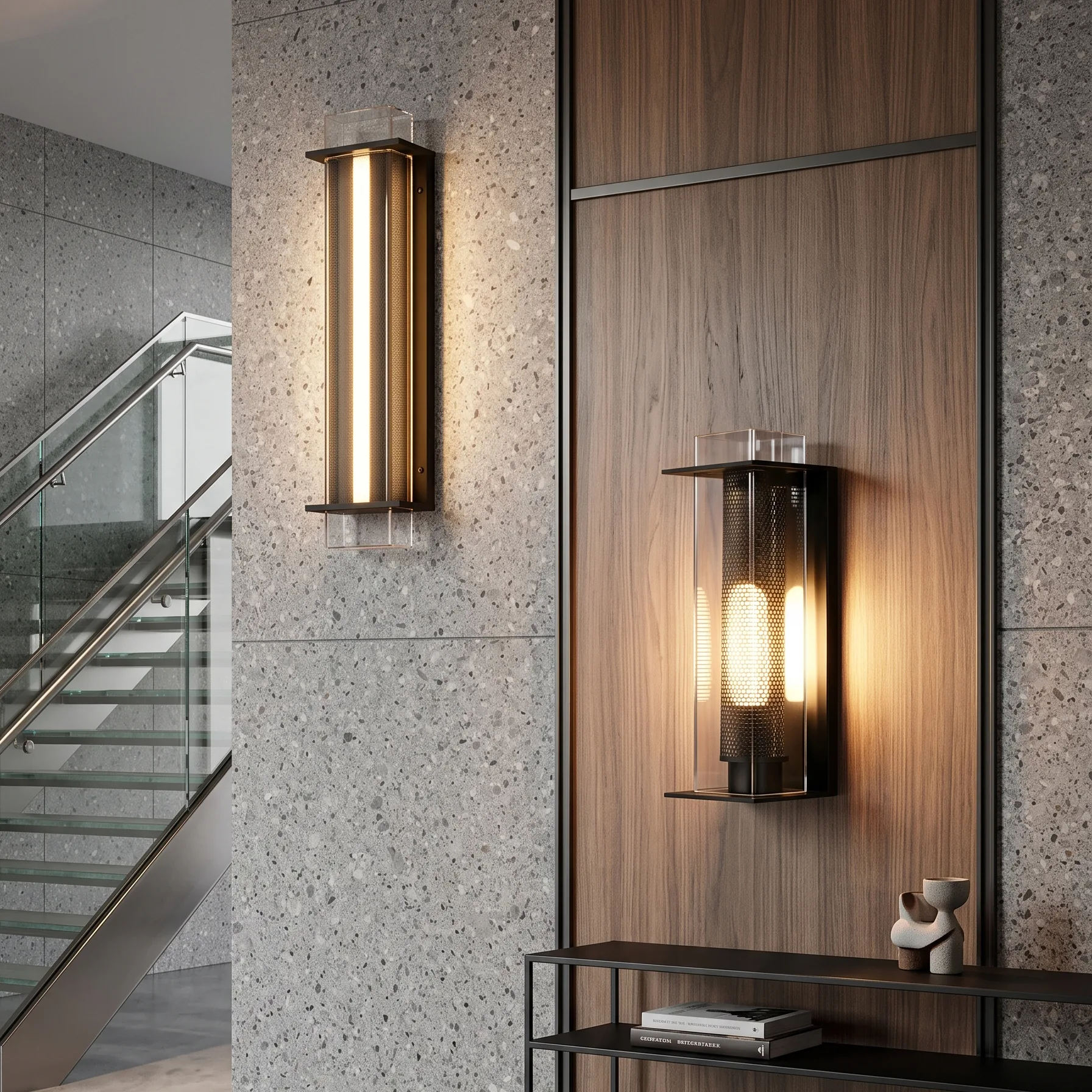 Modern Minimalist Perforated Metal and Clear Acrylic Linear Pendant Light