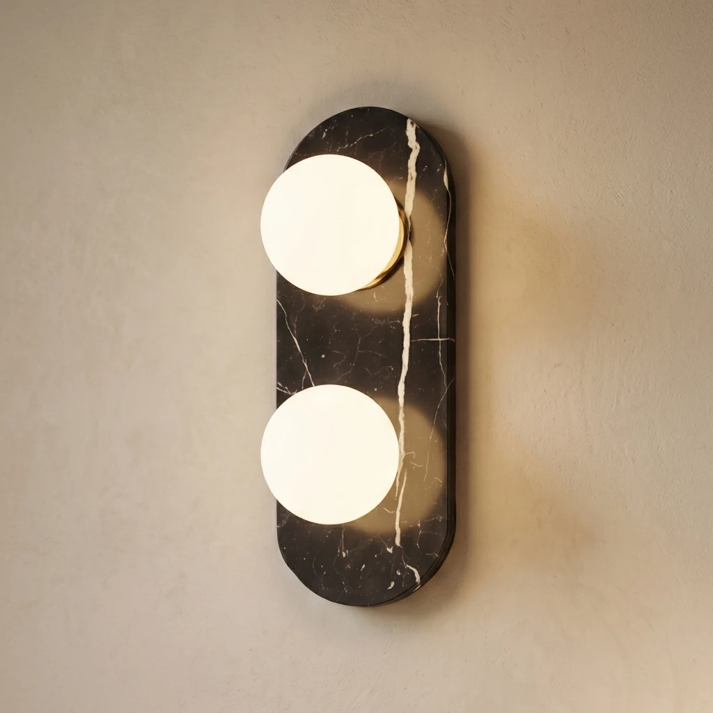 Black Marble Double Globe Wall Sconce