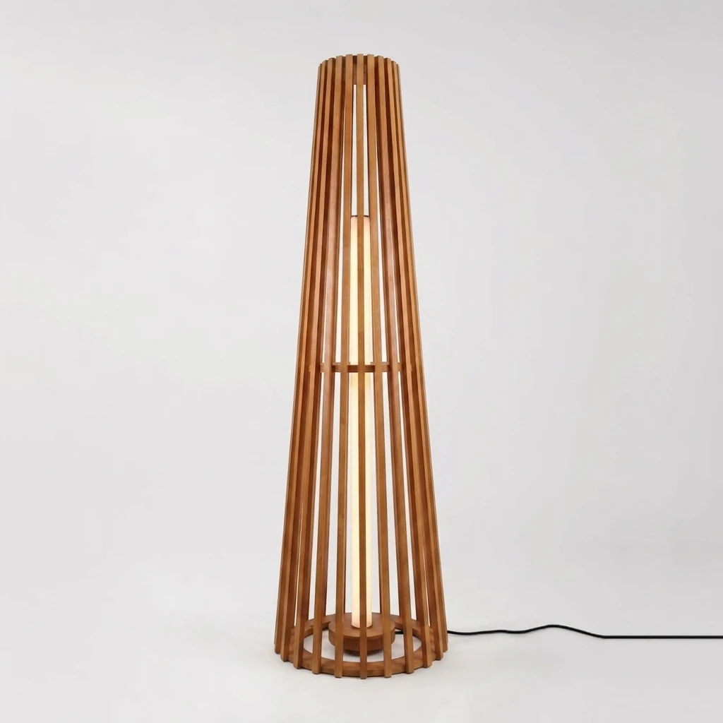 Slatted Wood Cone Floor Lamp