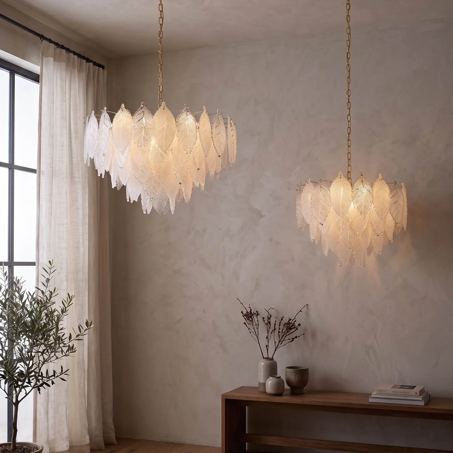Frosted Leaf Glass Chandelier