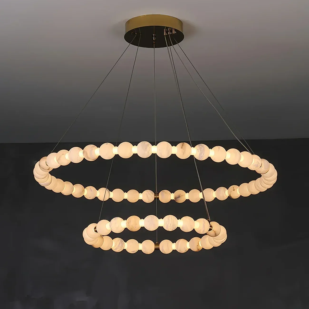Multi-Tiered Faux Alabaster Bead Ring Chandelier Necklace Pendant Light