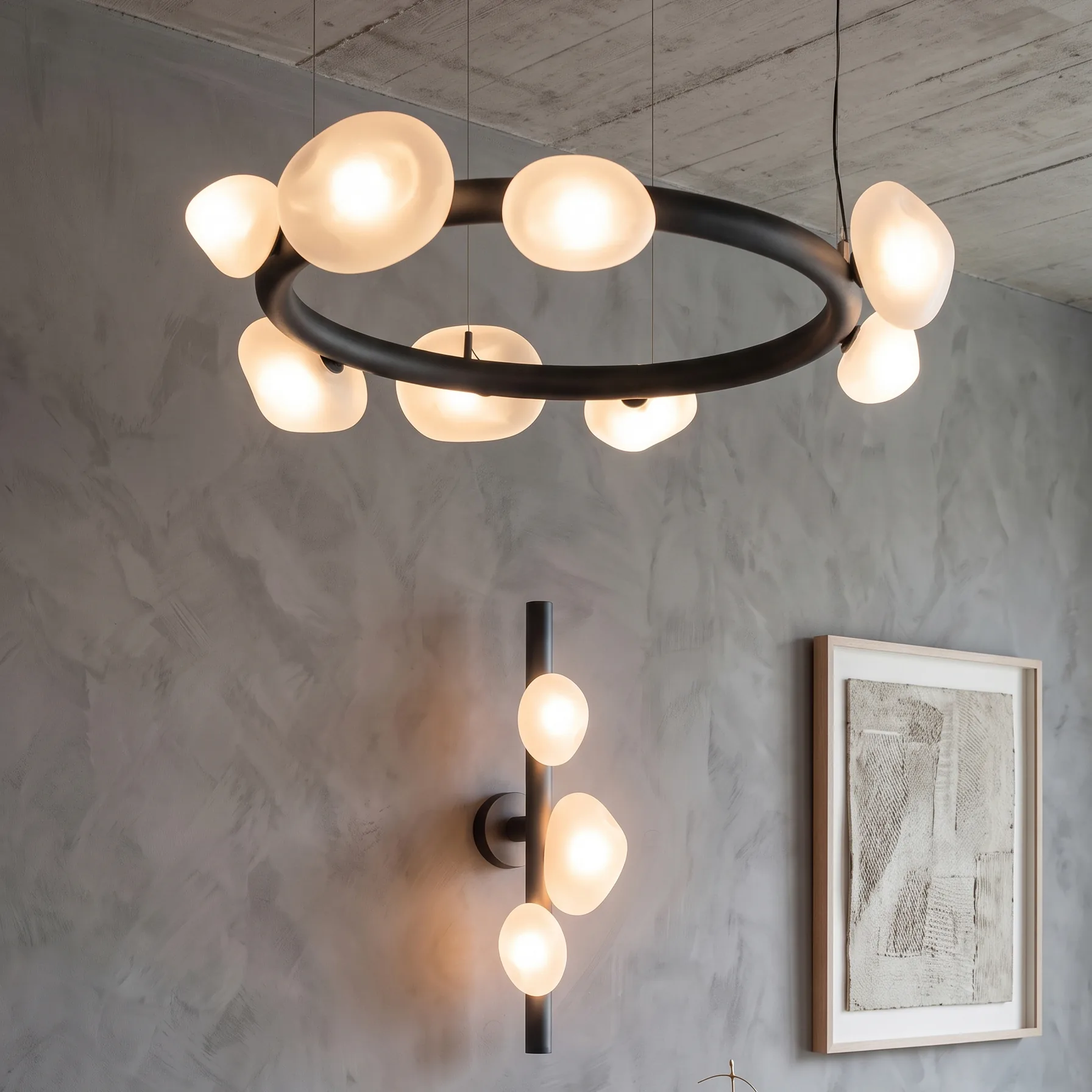 Glass Material Pebble Ring Chandelier