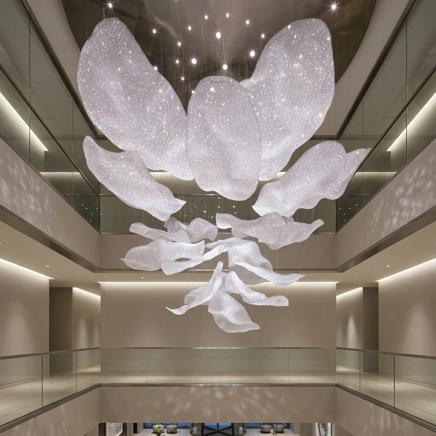 Large‑Scale Art Fabric‑Style Custom Ceiling Installation | High‑End Hotel Lobby Project Case China