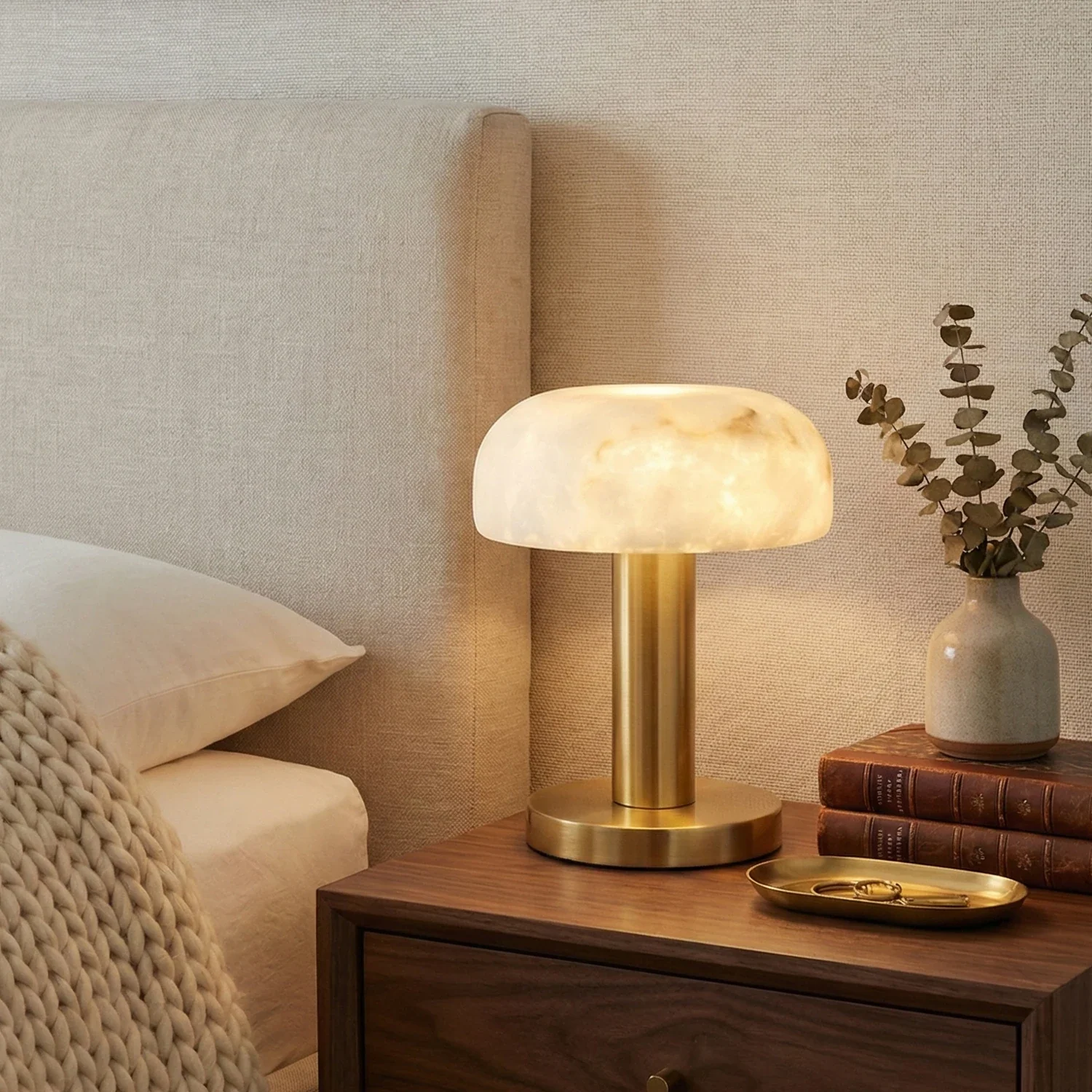 Alabaster Shade Brass Base Table Lamp