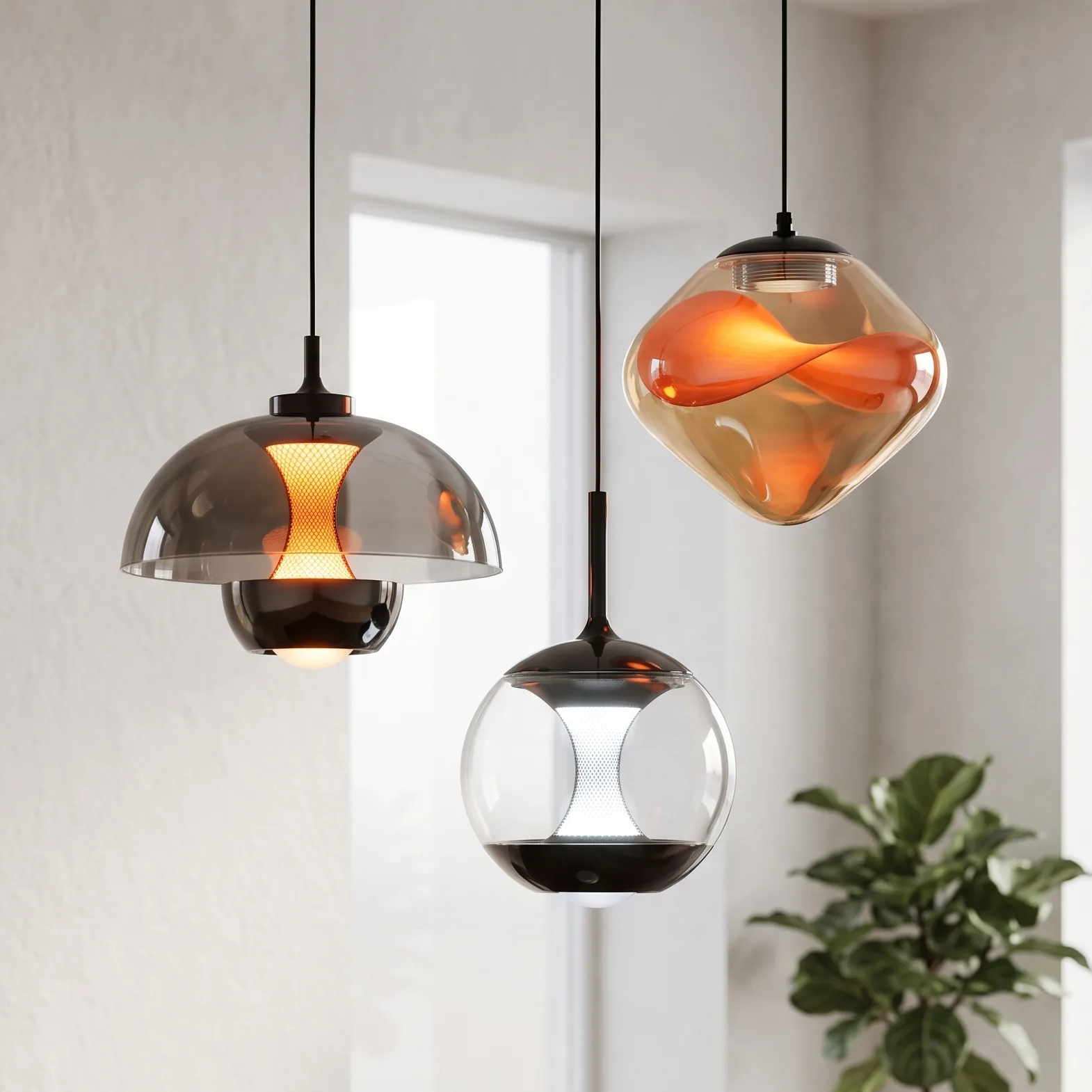 Modern Minimalist Dual-Layer and Organic Shape Glass Pendant Light